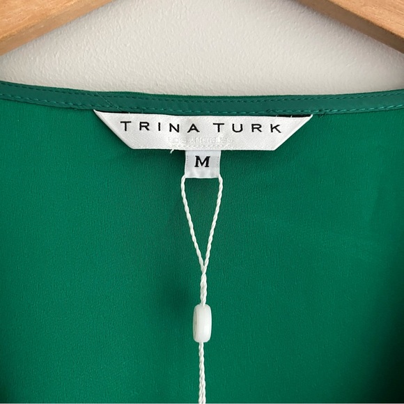 Trina Turk Vibrant Green Balloon Sleeves V-Neck Blouse Medium - Picture 4 of 10